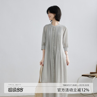 拙外【须臾】2026巨好看的裙子新中式圆领七分袖高级感苎麻连衣裙