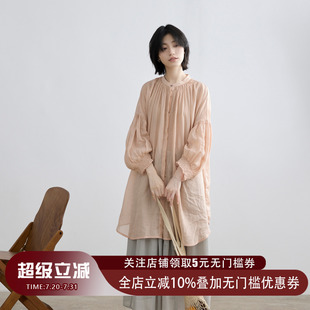 防晒轻薄衬衫 拙外 设计感长袖 绫罗 100%苎麻粉色上衣2025夏新款