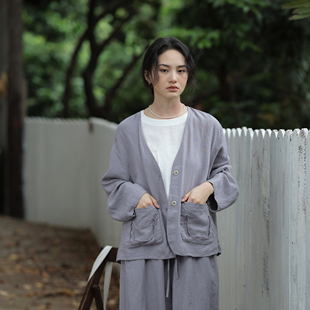 拙外 早春精致外套女2026年新款100%亚麻高级感独特薄款无领上衣