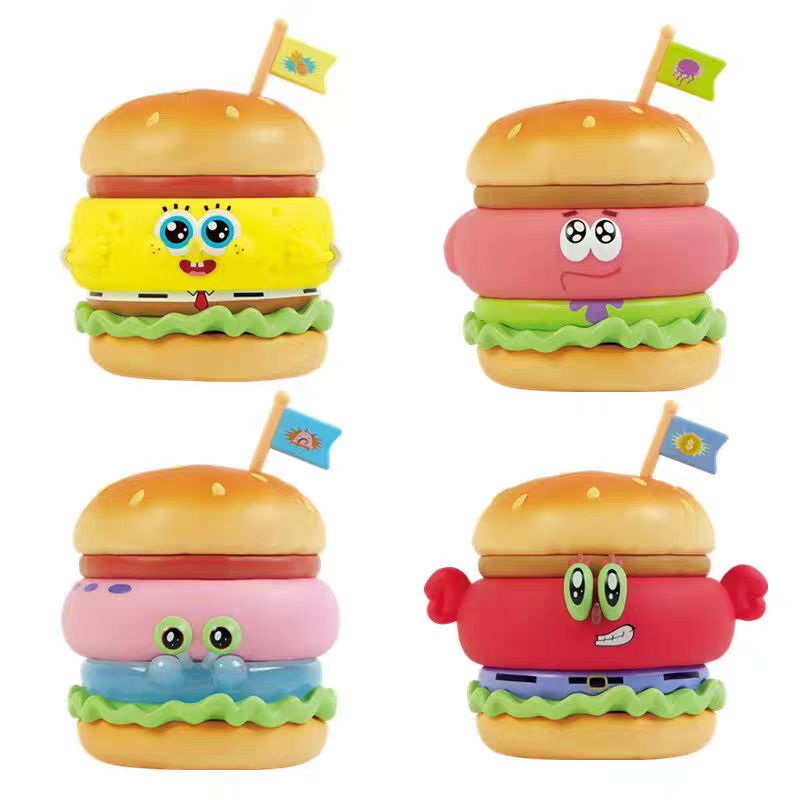 正版青物海绵宝宝汉堡系列按压发光可爱夜灯手办潮玩盲盒玩具摆件