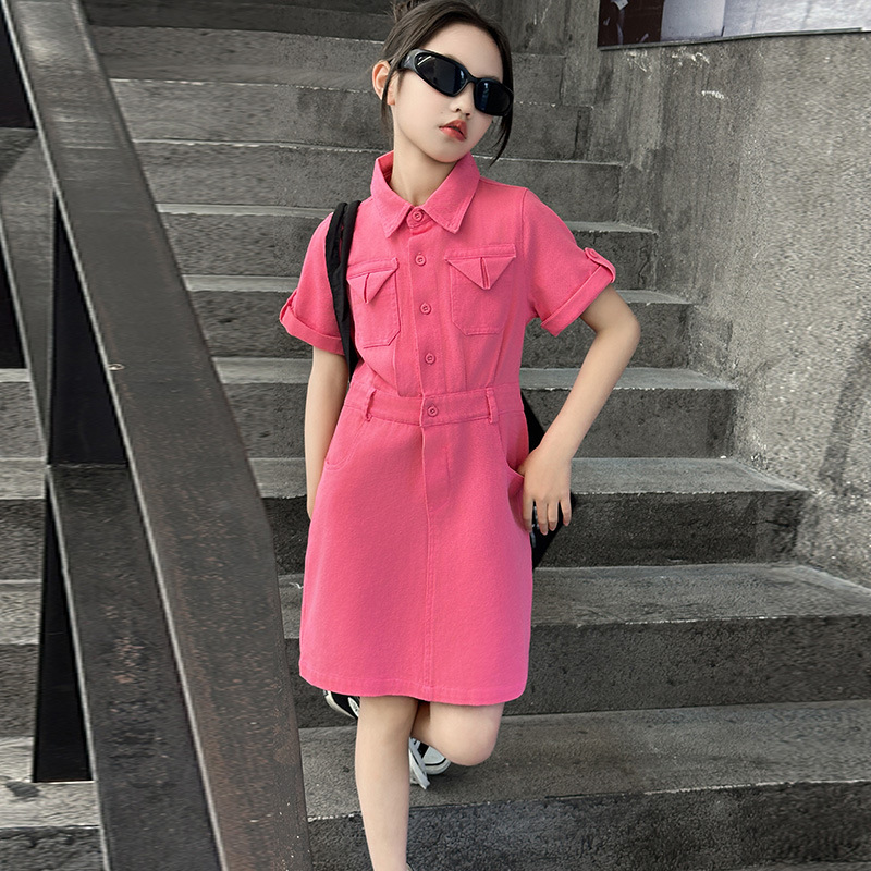 女童连衣裙夏款2025新款儿童薄款衬衫领牛仔裙子中大童洋气公主