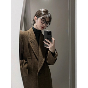 毛呢大衣女中长款2024秋冬新款韩系深咖色高级感加厚气质呢子外套