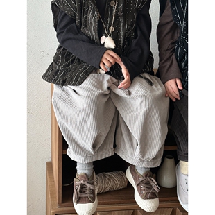 佳叶童品2025秋季新款儿童针织灯芯绒九分裤男女宝宝宽松灯笼裤