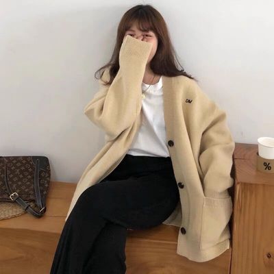 高级感黑色毛衣外套女2025年新爆款春秋慵懒风宽松中长款针织开衫