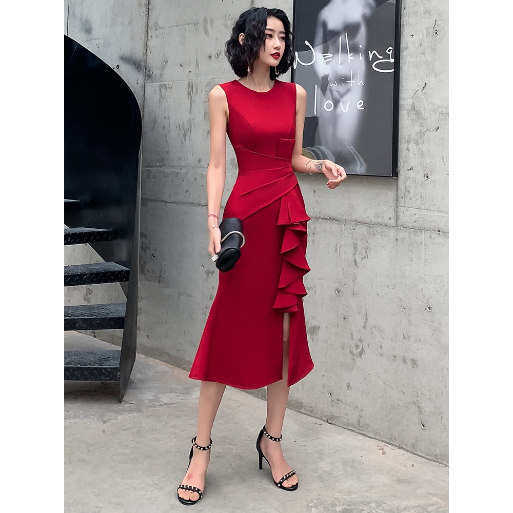 敬酒服新娘2023夏款结婚订婚衣服女鱼尾小礼服回门平时可穿中长款