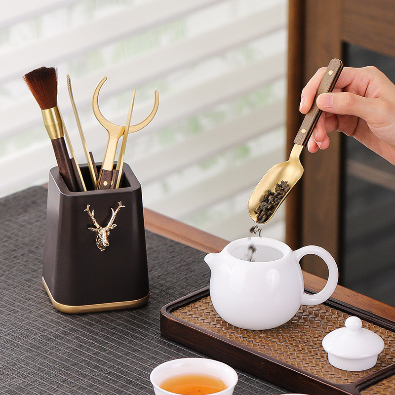 电木茶道六君子套装泡茶工具大全收纳笔筒茶筒办公室用品茶具配件