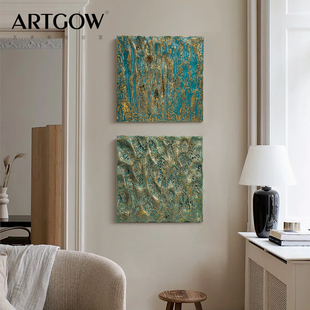 艺购原创中古风手绘金箔大漆装饰画玄关客厅入户设计师定制漆画