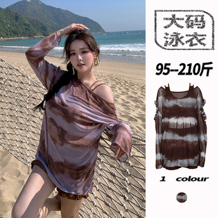 泡温泉分体泳衣女款三件套大码胖mm200斤防晒罩衫微胖遮肉游泳衣