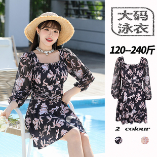 200斤微胖女孩遮肉泡温泉保守女士泳装 裙式 胖mm连体长袖 泳衣大码