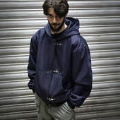 MRA男装 J130飞机扣连帽工装 棉服重磅水洗丹宁绗棉夹克短外套春冬