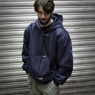 MRA男装 棉服重磅水洗丹宁绗棉夹克短外套秋冬 J130飞机扣连帽工装