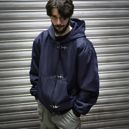 MRA男装 J130飞机扣连帽工装棉服重磅水洗丹宁绗棉夹克短外套秋冬