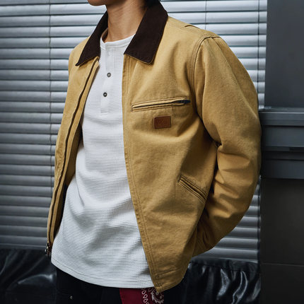 MRA男装 美式底特律棉衣服夹克巴恩风行政翻领谷仓帆布工装外套男