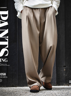 MRA男装 TR垂坠抗防皱阔腿西裤双褶立体剪裁通勤休闲卡其色长裤子