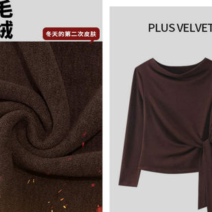 纯色船领显瘦百搭系带磨毛上衣 新时尚 不规则长袖 恤女装