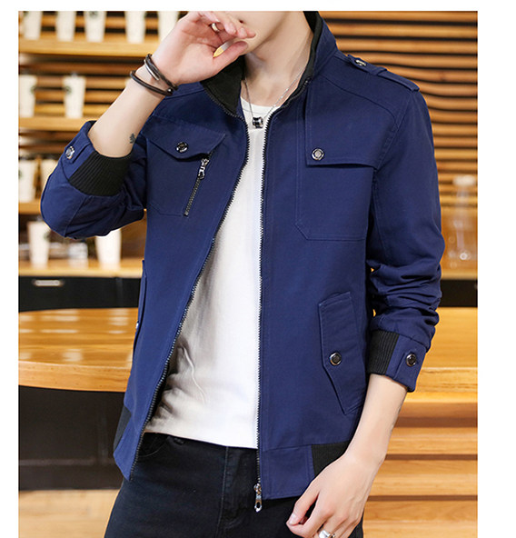 春秋商务休闲男装青年短款夹克衫男士薄款外套中年立领加大码外衣