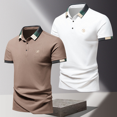 秋季厚款短袖POLO衫中青年男士翻领刺绣宽松T恤商务休闲出口上衣