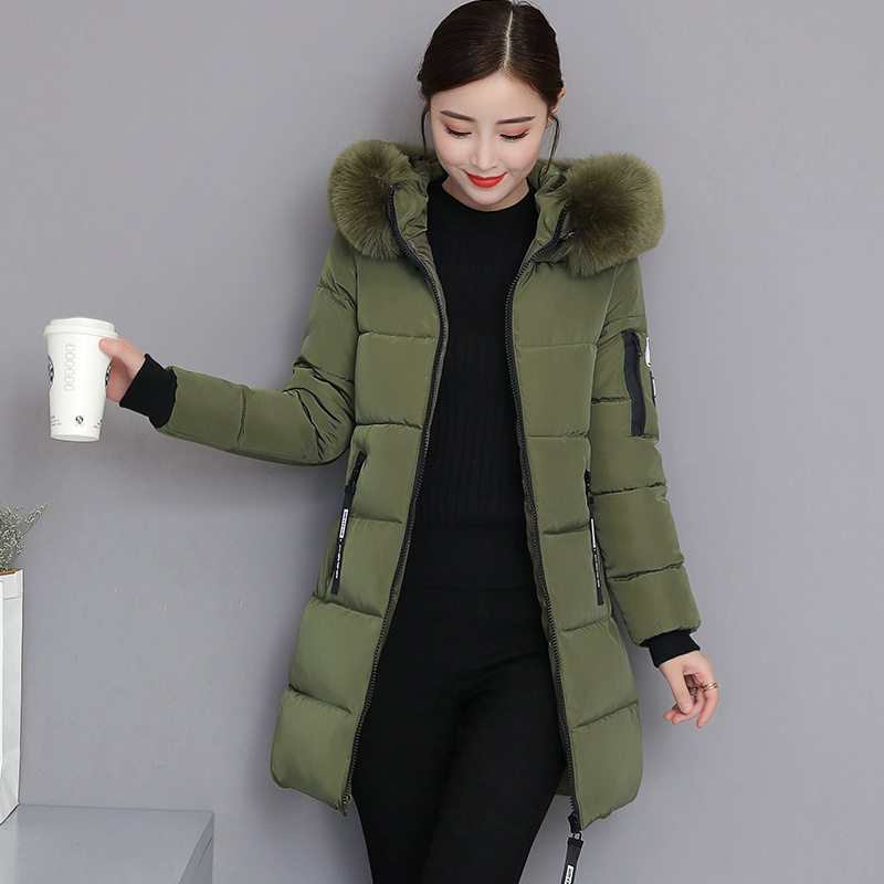 2024棉衣女中长款修身显瘦棉服外套大码大毛领加厚大码棉袄潮