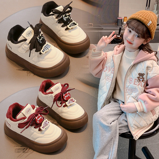 儿童运动鞋女童加绒棉鞋学生板鞋2025秋冬新款女孩跑步鞋子德训鞋