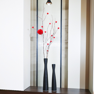 宋式美学细高长花瓶黑色陶瓷花瓶插花长枝大号干花器玄关柜花器