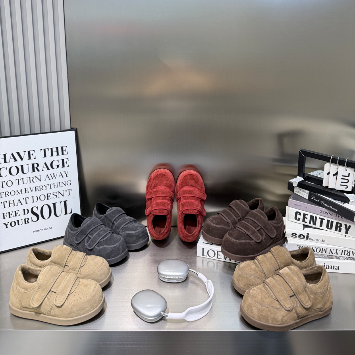 2025磨砂真皮魔术贴内增高勃肯鞋女加绒保暖棉鞋丑萌大头面包鞋翠