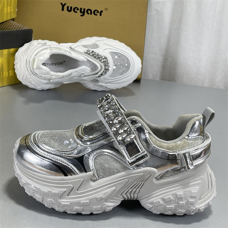 月芽儿网面厚底老爹鞋女春夏2026新款魔术贴水钻榴莲轮胎底运动鞋,女鞋,老爹鞋,淘宝优惠券,粉丝福利购,淘宝优惠卷