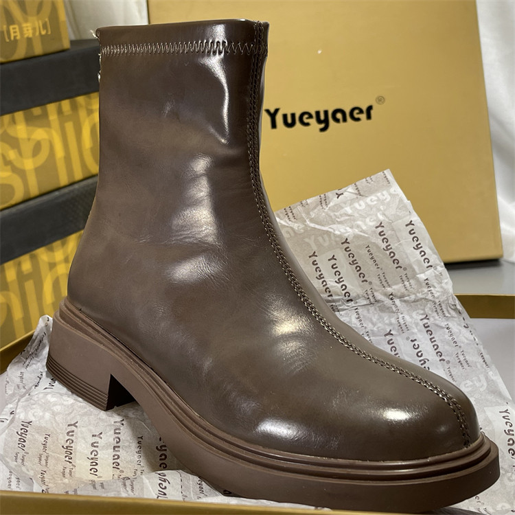 月芽儿专柜油蜡牛皮切尔西女后拉链2025秋冬复古真皮休闲马丁靴子,女鞋,马丁靴,淘宝优惠券,粉丝福利购,淘宝优惠卷