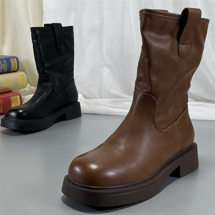 品牌女鞋工厂尾单真皮马丁靴女复古大头厚底棕色切尔西靴瘦瘦靴子,女鞋,马丁靴,淘宝优惠券,粉丝福利购,淘宝优惠卷