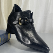 粗跟尖头气质真皮通勤鞋 头层羊皮时装 深口单鞋 新款 裸靴子2026春季