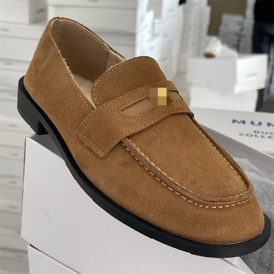 真皮加绒乐福鞋女2025秋冬款平底通勤反绒复古百搭一脚蹬英伦单鞋