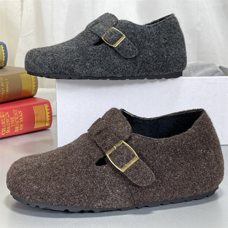 内增高复古毛呢加绒勃肯鞋女棉鞋2025新款冬季百搭透气休闲毛毛鞋