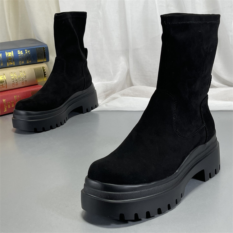 羊绒真皮厚底瘦瘦靴短靴女2025新款秋冬款黑色靴子小个子增高袜靴,女鞋,马丁靴,淘宝优惠券,粉丝福利购,淘宝优惠卷