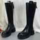 专柜正品 牛皮长靴女厚底高筒靴厚底长筒靴英伦粗跟马丁靴女骑士靴