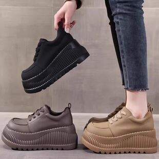 真皮厚底英伦风松糕休闲复古玛丽珍鞋 8cm增高乐福鞋 女2025春新款