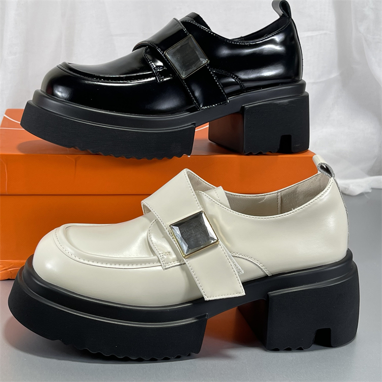 牛皮版厚底乐福鞋女2025秋季新款英伦一脚蹬粗跟玛丽珍鞋真皮单鞋