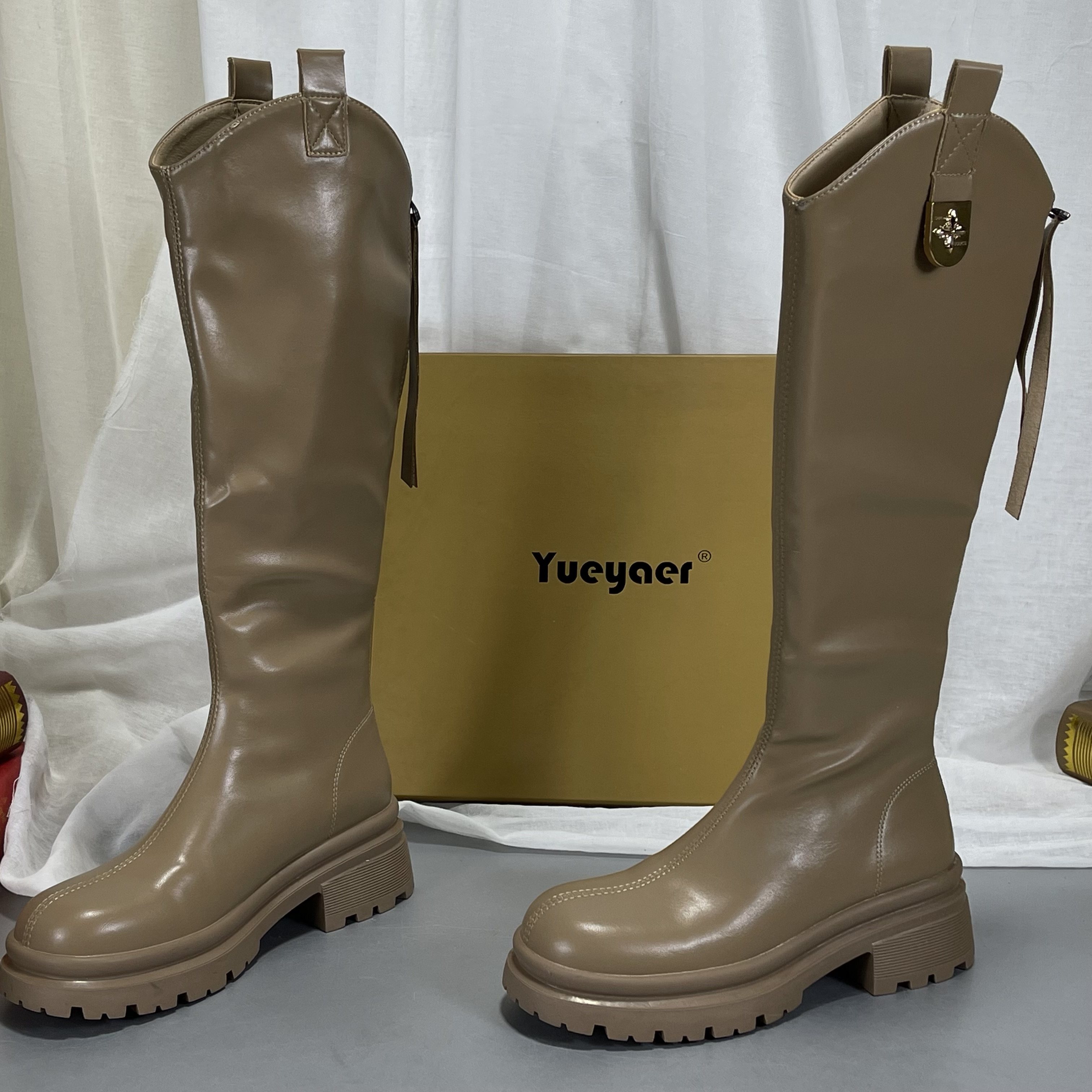 月芽儿正品撤柜长筒靴女秋冬款粗跟后拉链百搭其实不过膝瘦瘦靴,女鞋,骑士靴,淘宝优惠券,粉丝福利购,淘宝优惠卷