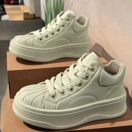美拉正品高帮小白鞋2024新款真皮女鞋厚底松糕底系带运动鞋老爹鞋