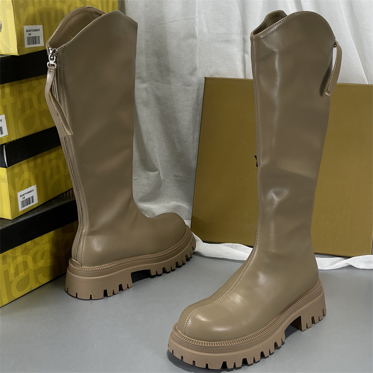 月芽儿长靴女冬季平绒真皮瘦瘦靴显瘦高跟骑士靴厚底骑士靴长筒靴