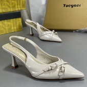 月芽儿羊漆皮法式 后空百搭单鞋 复古包头凉鞋 女尖头细跟浅口高跟鞋