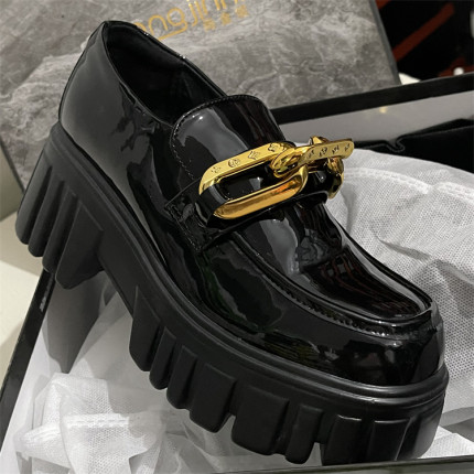 专柜女鞋断码清仓厚底7cm 牛漆皮玛丽珍鞋英伦风圆头真皮乐福鞋