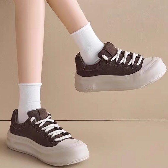 头层牛皮厚底板鞋2025春秋款运动休闲鞋复古百搭丑萌大头软底女鞋