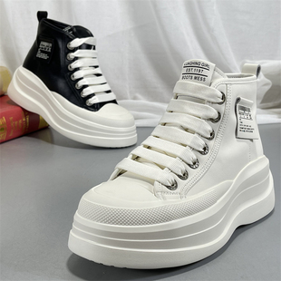 踩屎感厚底高帮小白鞋女2025春秋款真皮百搭休闲小个子内增高短靴