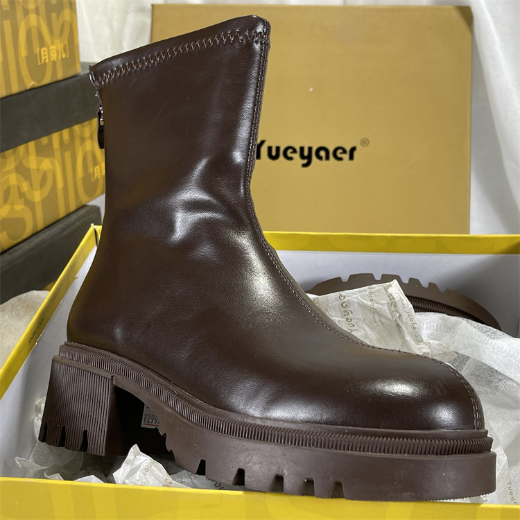 月芽儿真皮瘦瘦靴女加绒棉靴2025秋冬后拉链粗跟圆头真皮马丁靴子,女鞋,马丁靴,淘宝优惠券,粉丝福利购,淘宝优惠卷