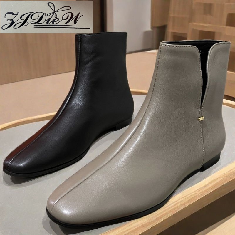 专柜正品头层羊皮低跟切尔西靴2024秋冬款短靴复古单靴真皮瘦瘦靴