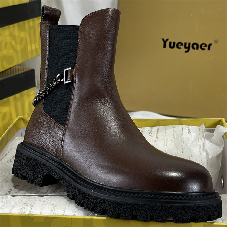 月芽儿牛皮厚底真皮瘦瘦靴女2025秋冬款英伦风百搭复古切尔西短靴,女鞋,切尔西靴,淘宝优惠券,粉丝福利购,淘宝优惠卷