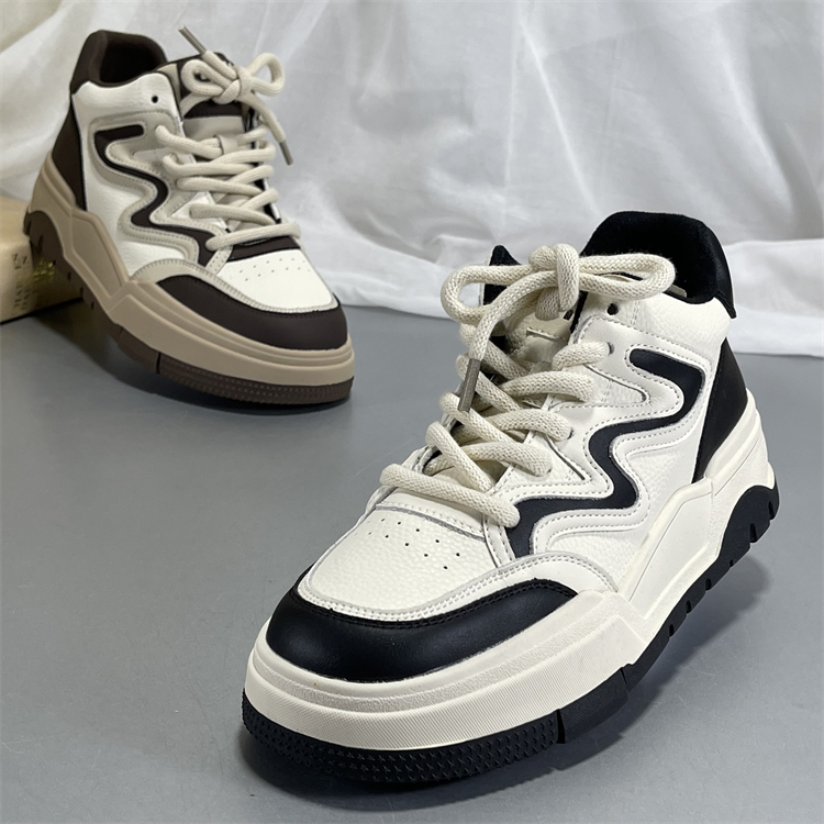 头层牛皮高帮鞋女薄绒棉鞋2025秋冬新款百搭厚底系带运动休闲鞋女