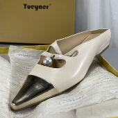 半拖鞋 女真皮尖头低跟配裙子穆勒鞋 2026春夏款 月芽儿法式 包头凉鞋