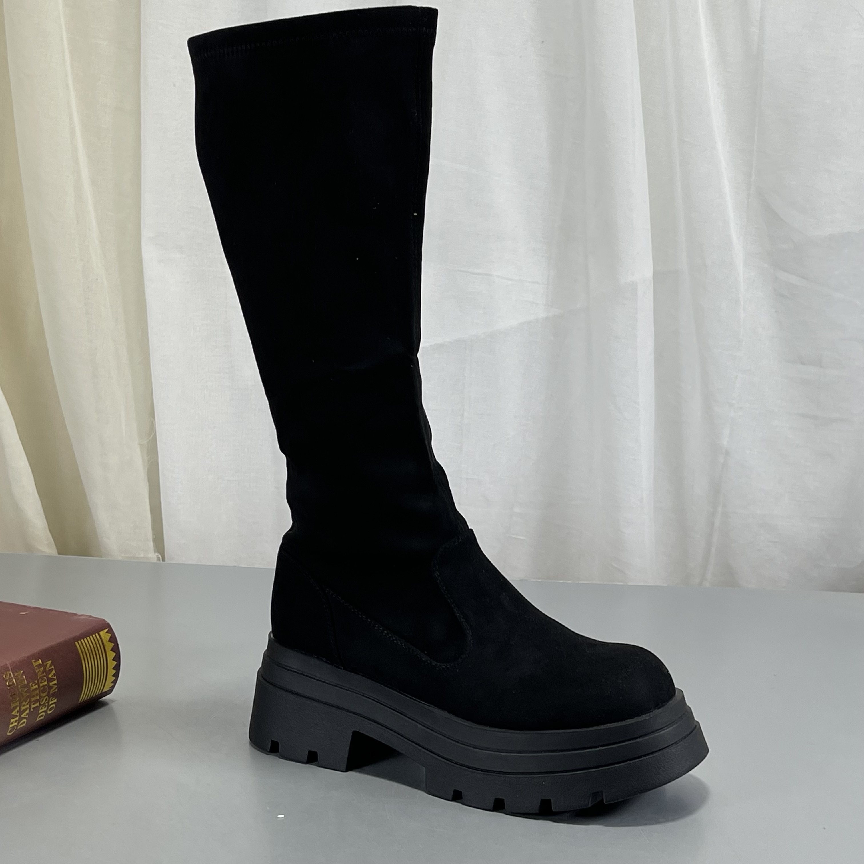 品牌清仓真皮休闲长筒靴女加绒秋冬款厚底百搭不过膝骑士靴瘦瘦靴,女鞋,马丁靴,淘宝优惠券,粉丝福利购,淘宝优惠卷