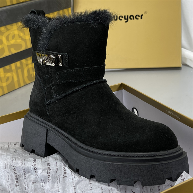 月芽儿厚底雪地靴女款2025新款冬季加绒东北皮毛一体增高棉靴子女