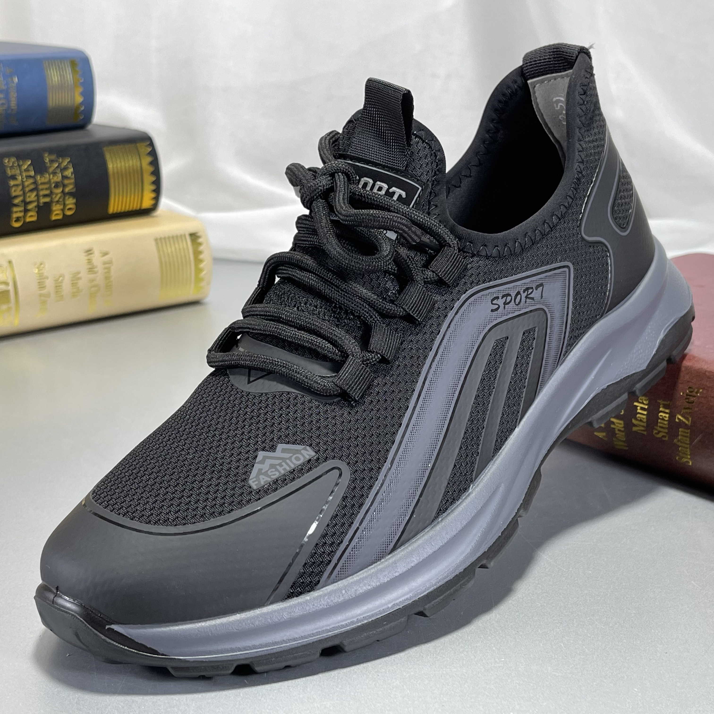 品牌男鞋专柜真皮春秋透气休闲鞋黑色户外跑步鞋超轻透气运动鞋男